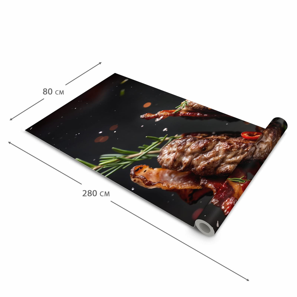 Geruchsneutraler waschbarer Küchenteppich mit Motiv Burger mit Bacon in der Grösse 60x240 cm