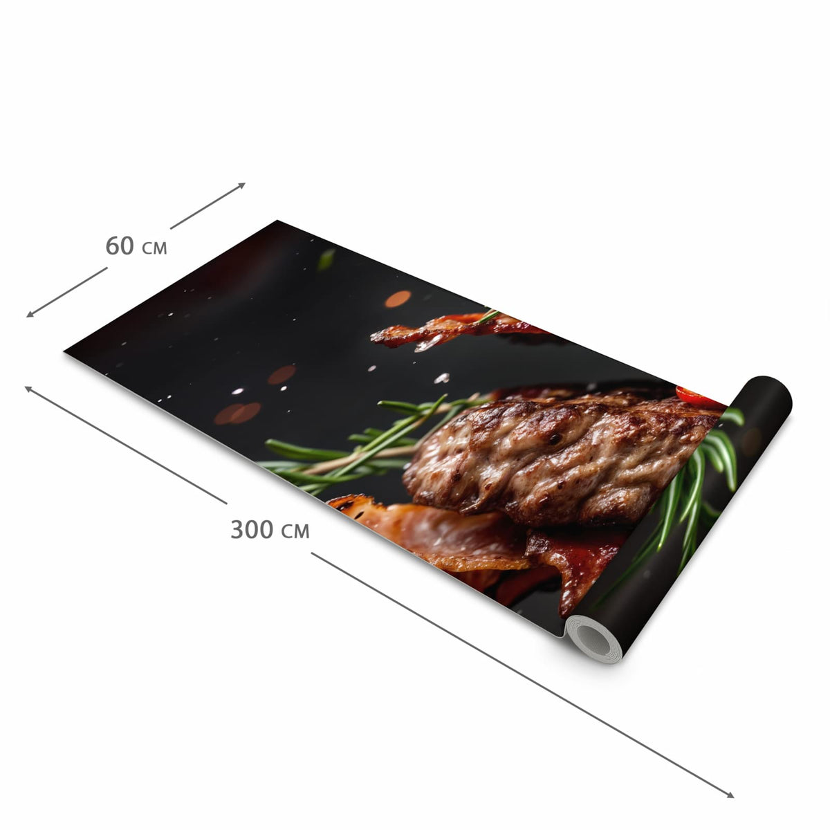 Waschbarer Küchenteppich mit Motiv Burger mit Bacon in der Grösse 60x240 cm für Trittkomfort
