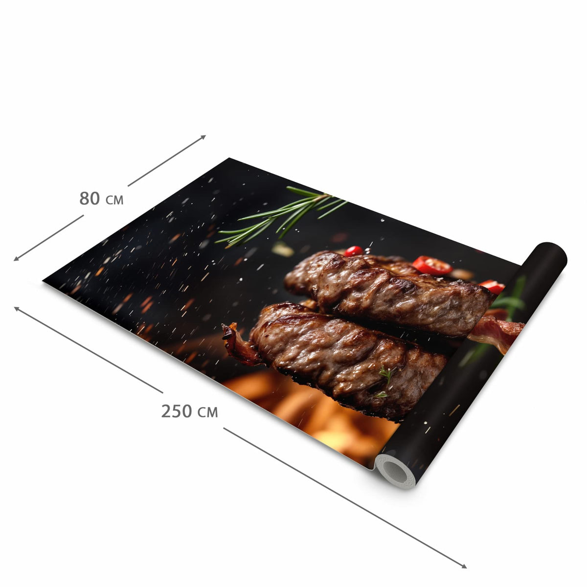 Schmutzabweisender rutschfester Küchenteppich mit Motiv Burger mit Bacon in der Größe 60x240 cm