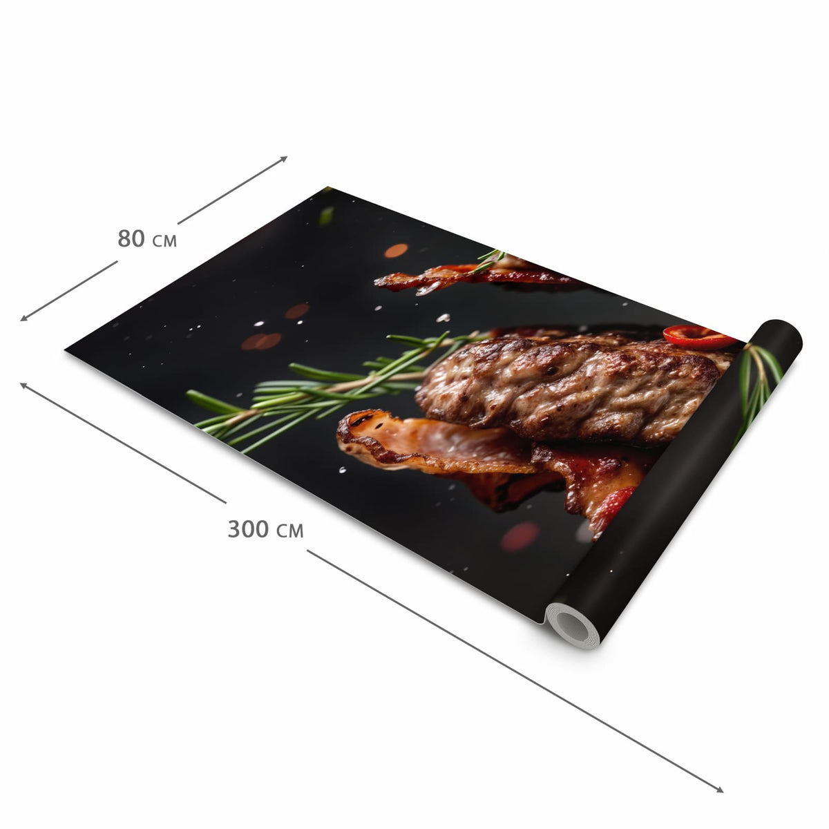 Langlebiger Küchenläufer mit Motiv Burger mit Bacon in der Grösse 60x240 cm