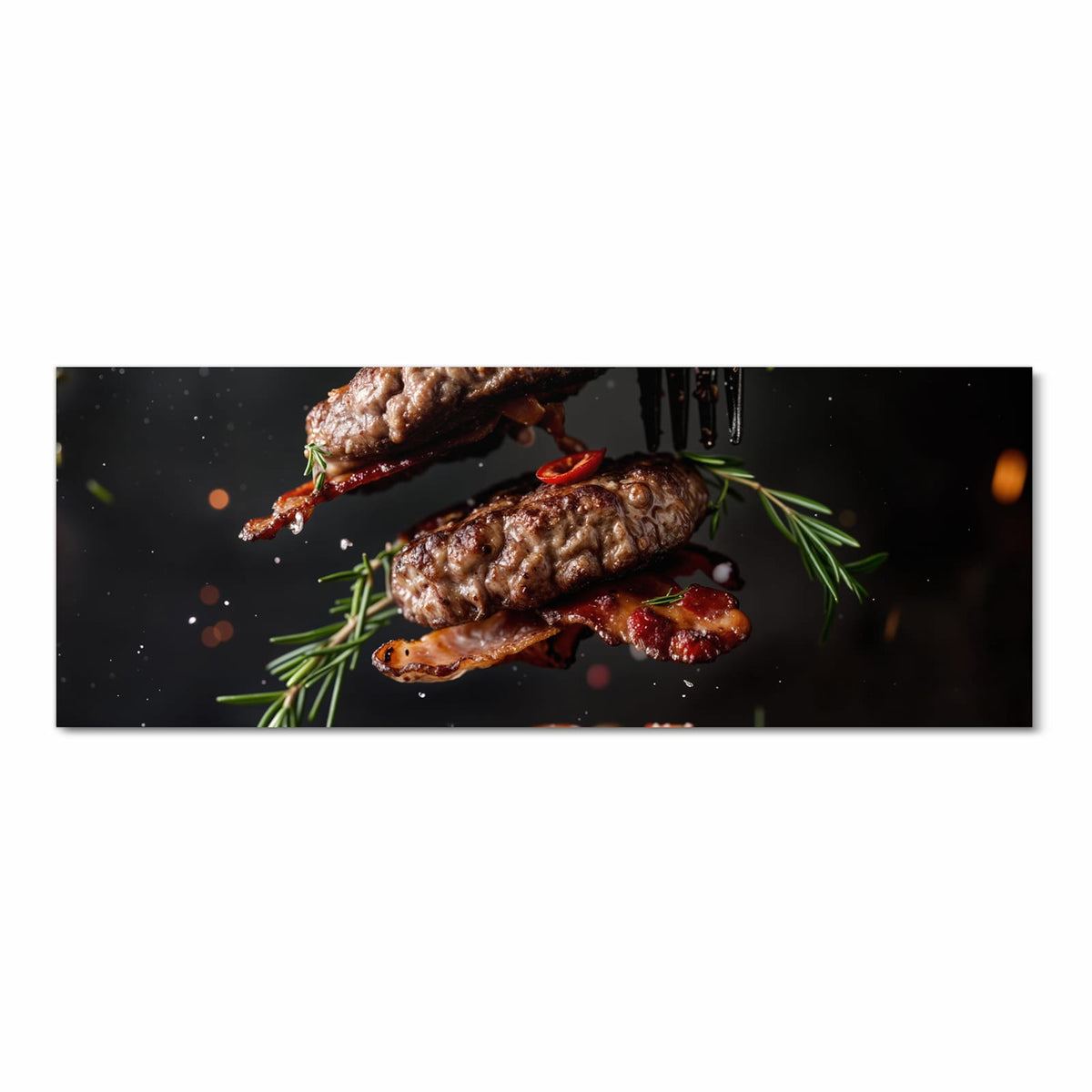 Schmutzabweisender Küchenläufer mit Motiv Burger mit Bacon in Frontansicht