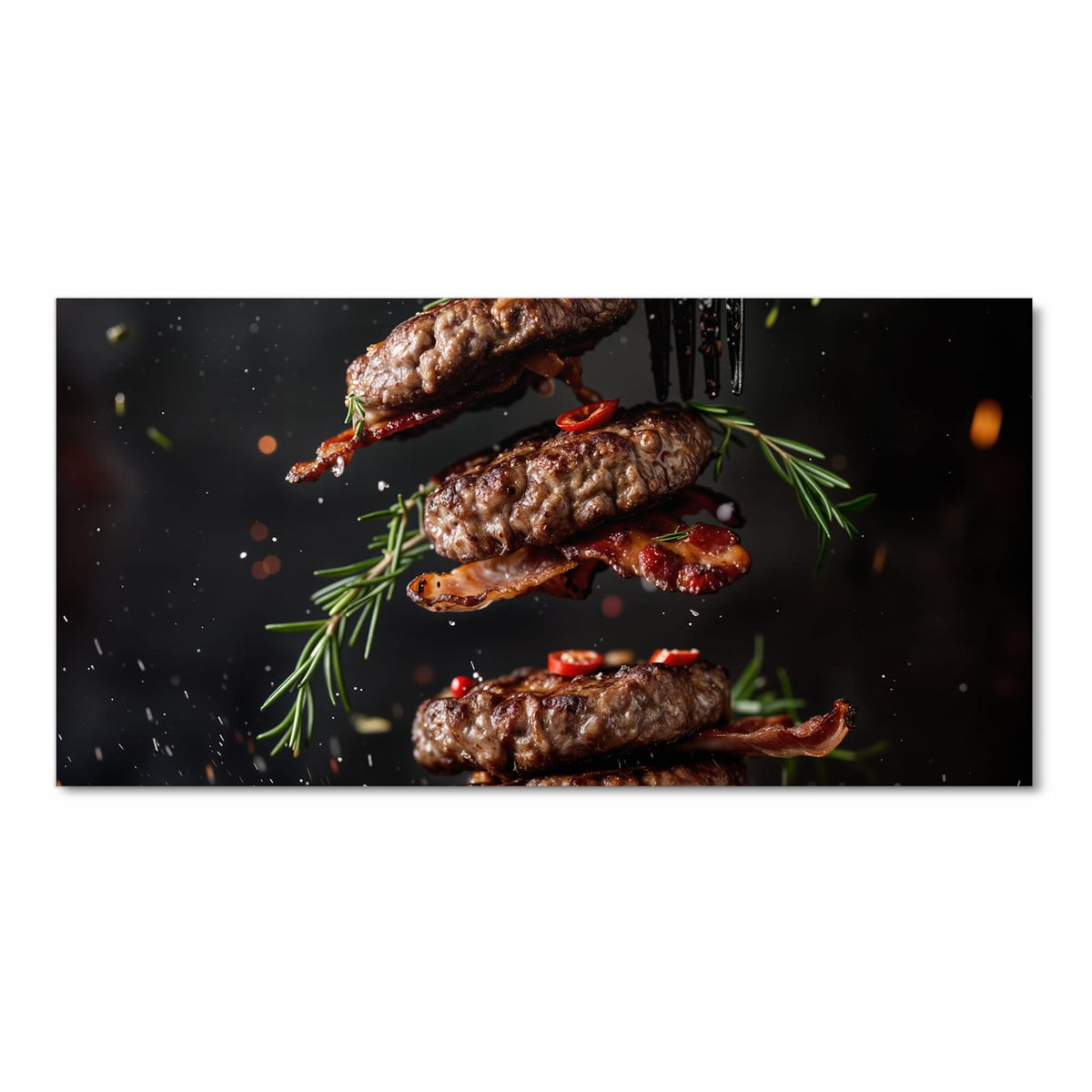 Farbbeständiger Küchenteppich mit Motiv Burger mit Bacon in Frontansicht