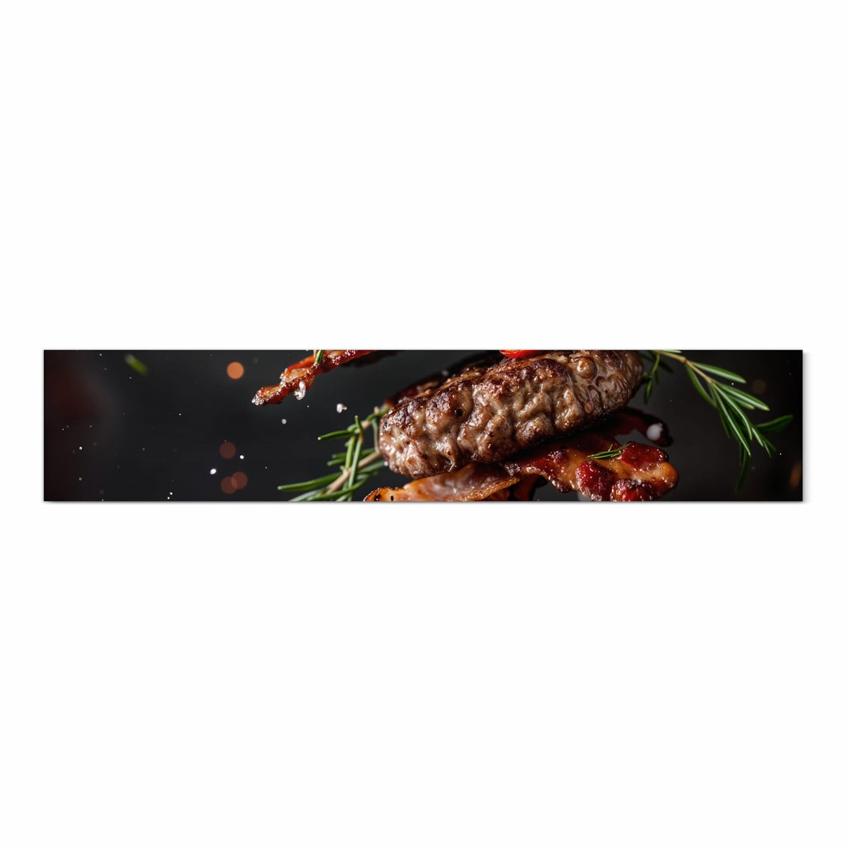 Abriebfester Küchenteppich mit Motiv Burger mit Bacon in Frontansicht zum Waschen