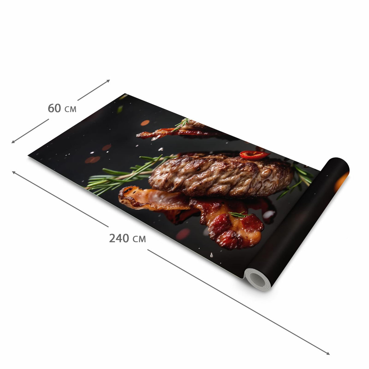 Abriebfester rutschfester Küchenteppich mit Motiv Burger mit Bacon in der Grösse 60x240 cm