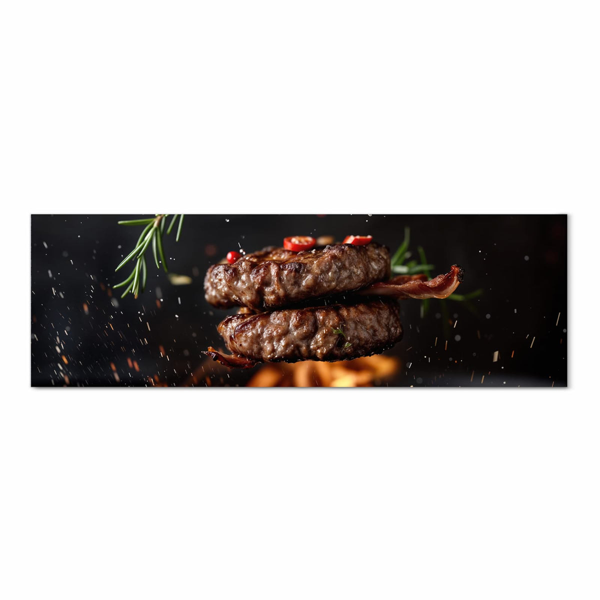 Großer Küchenteppich mit Motiv Burger mit Bacon in Frontansicht für optimalen Trittkomfort