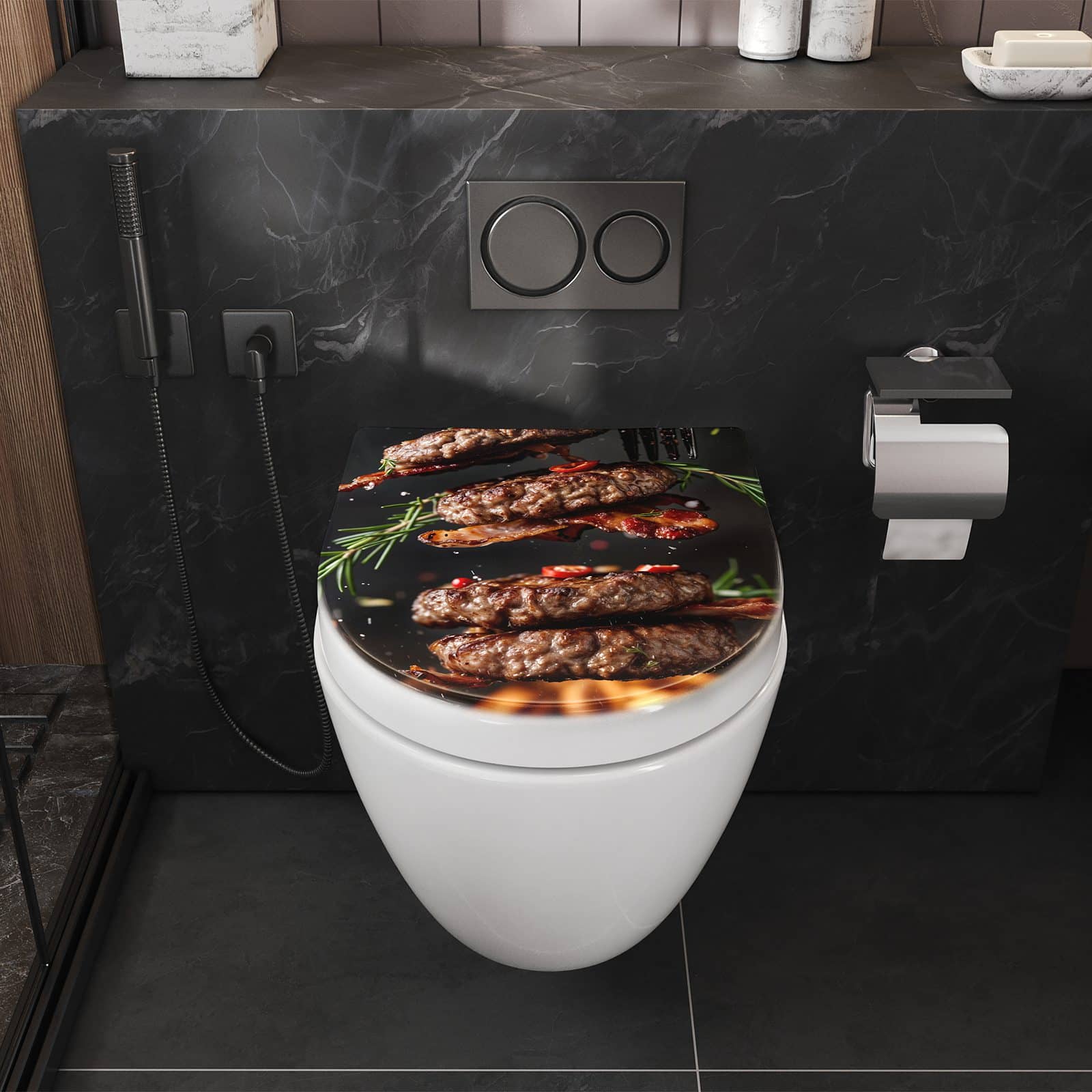 WC-Sitz mit Absenkautomatik Burger mit Bacon