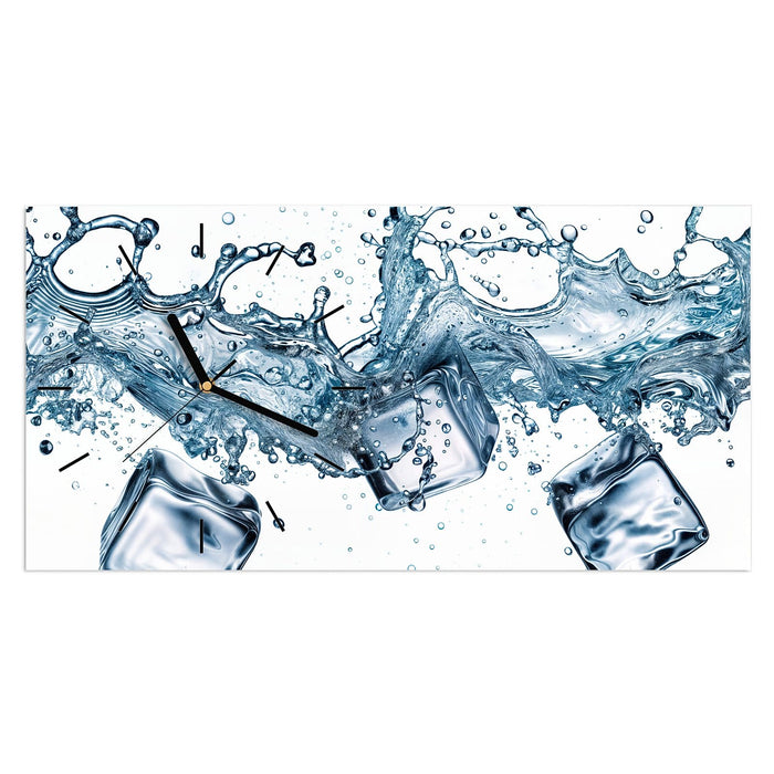 Wanduhr Wasserspritzer aus Glas – Querformat 60 × 30 cm mit Ziffernblatt Linie