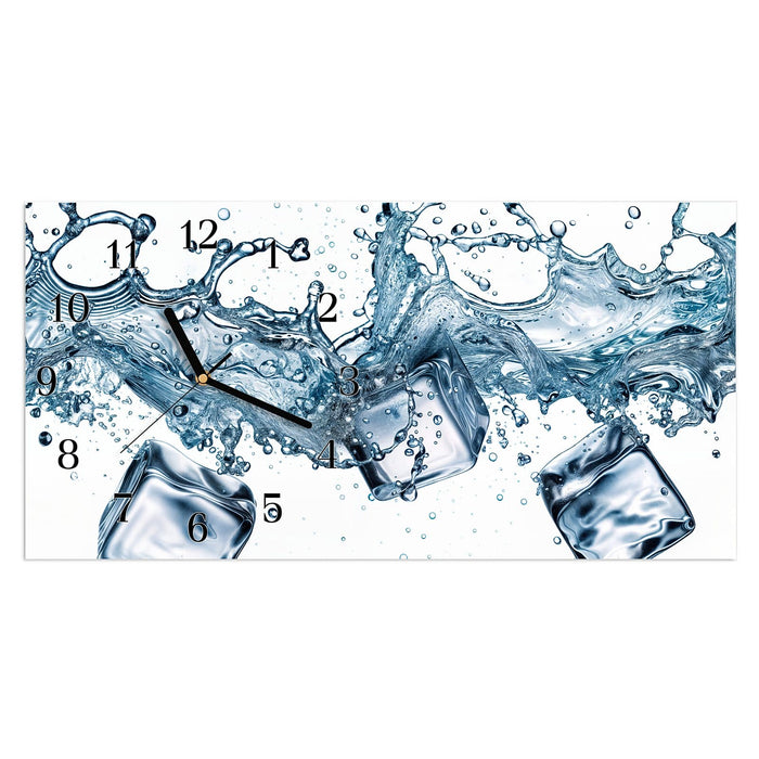 Wanduhr Wasserspritzer aus Glas – Querformat 60 × 30 cm mit Ziffernblatt Klassisch