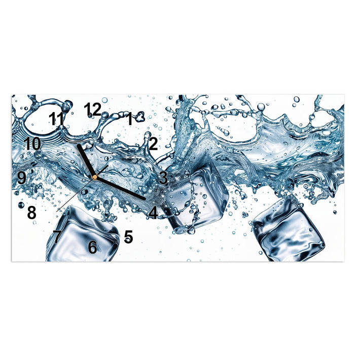 Wanduhr Wasserspritzer aus Glas – Querformat 60 × 30 cm mit Ziffernblatt Modern
