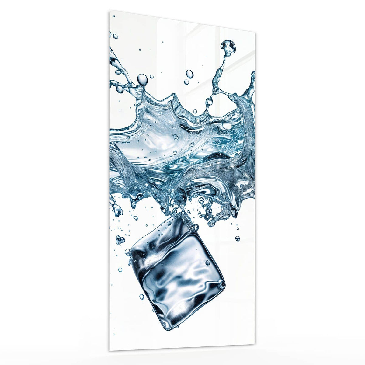 Glasbild Eiswürfel im Wasser von der Seite, 4 mm Echtglas