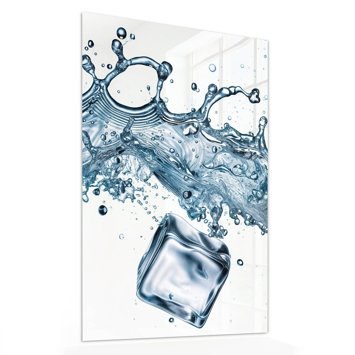 Glasbild Eiswürfel im Wasser von der Seite, 4 mm Echtglas