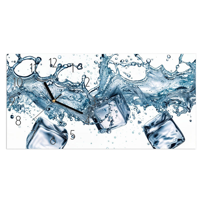 Wanduhr Wasserspritzer aus Glas – Querformat 60 × 30 cm mit Ziffernblatt Elegant