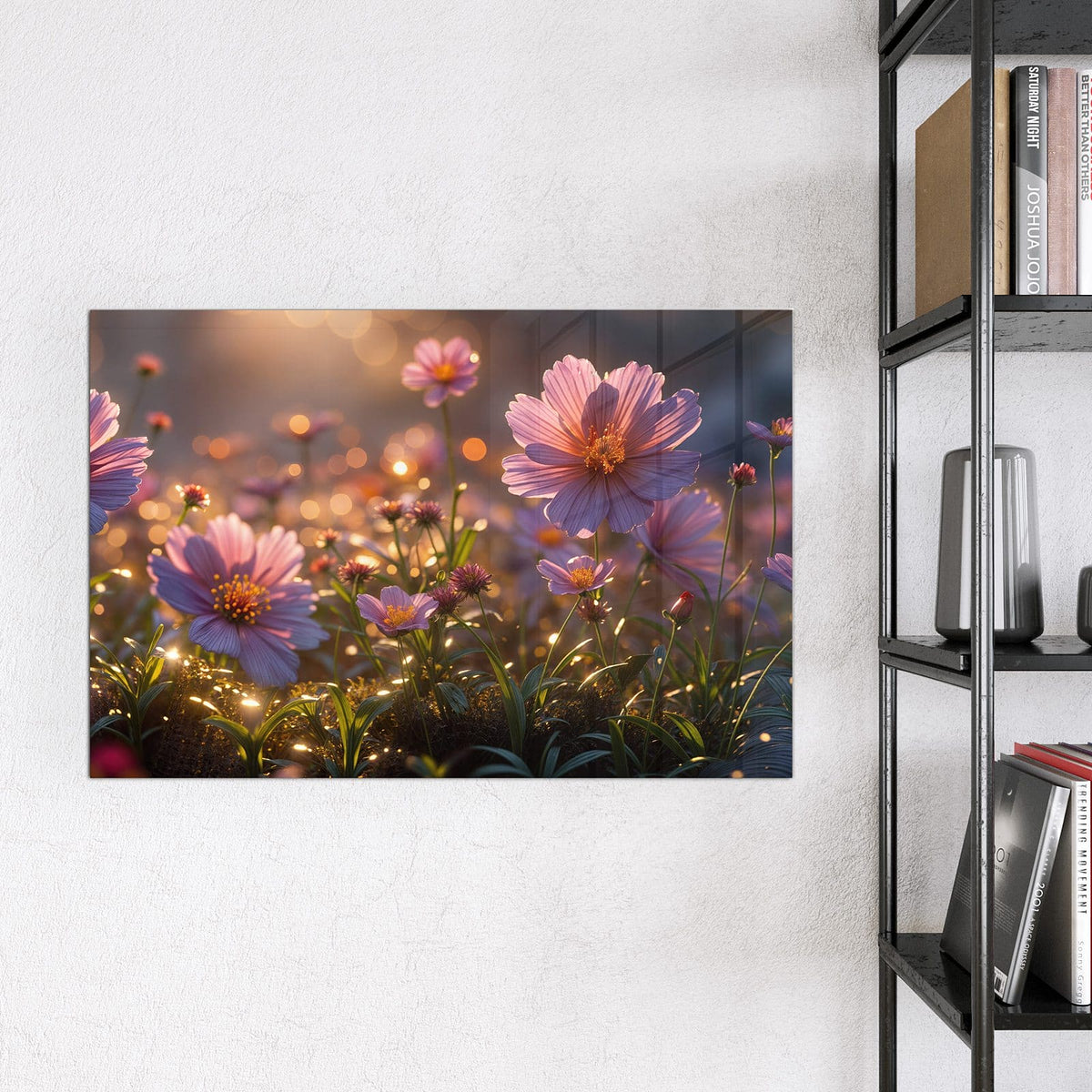 Magnettafel - Rosa Blütenwiese – Rosa Blüten im goldenen Sonnenlicht