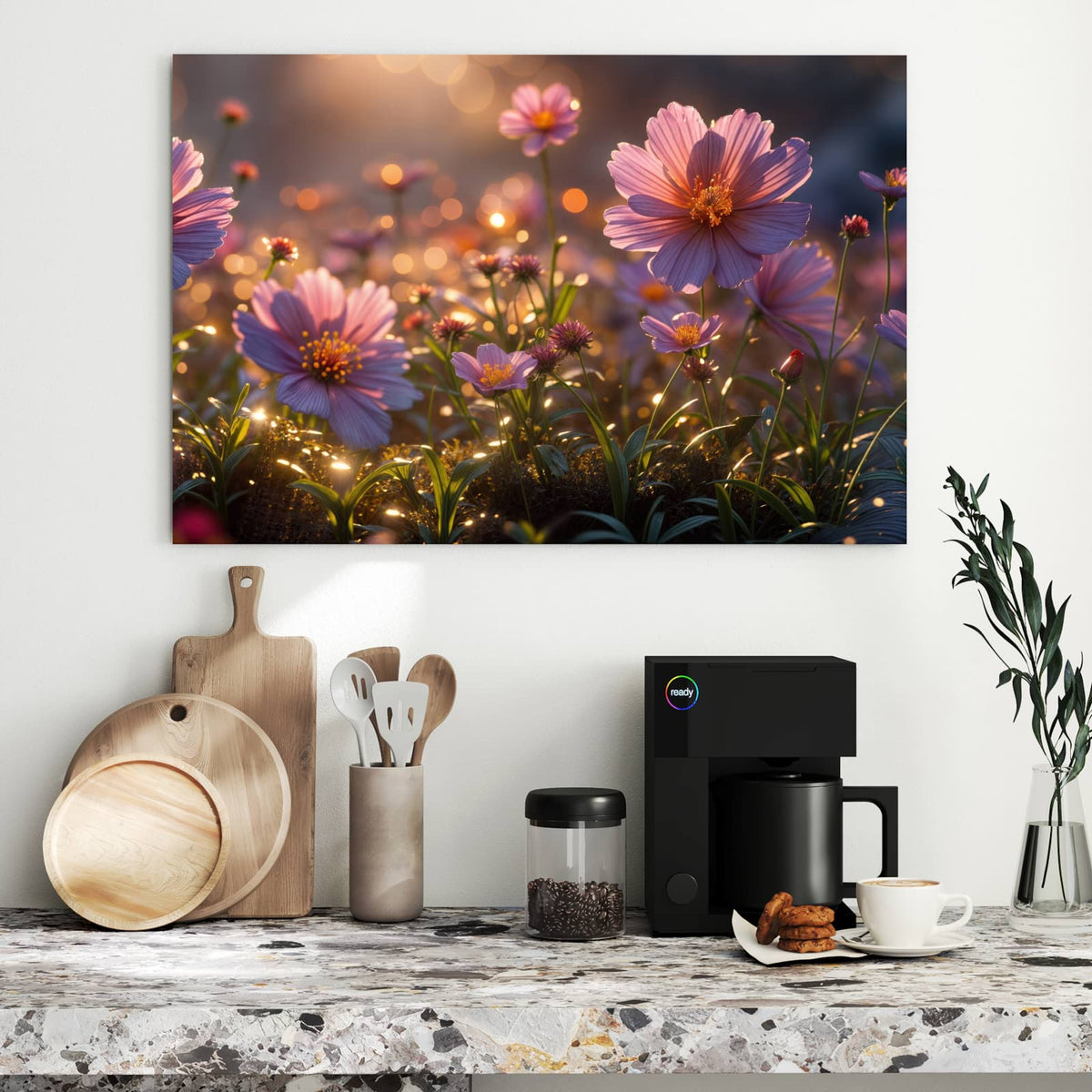 Metall Magnettafel - Rosa Blütenwiese – Rosa Blüten im goldenen Sonnenlicht