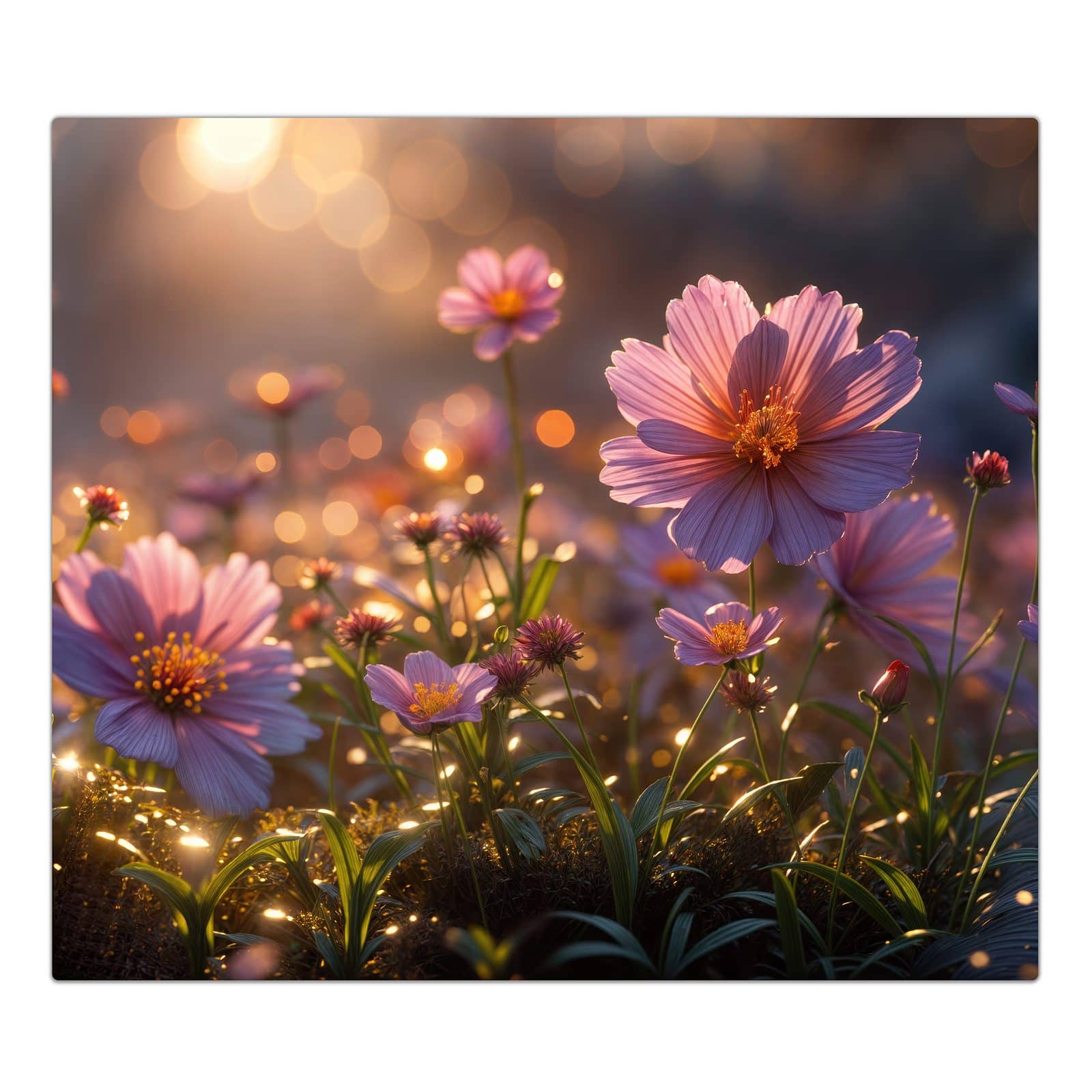 1-teilige Herdplattenabdeckung mit Blumenwiesebei Sonnenaufgang-Motiv in der Frontansicht #grösse_1-Teilig (60x52cm)
