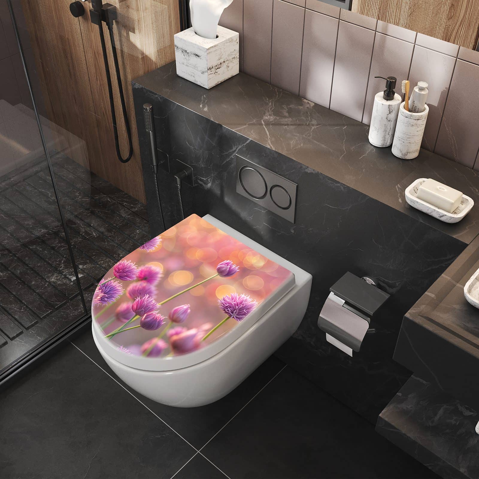 WC-Sitz mit Absenkautomatik Blühende Zierlauch