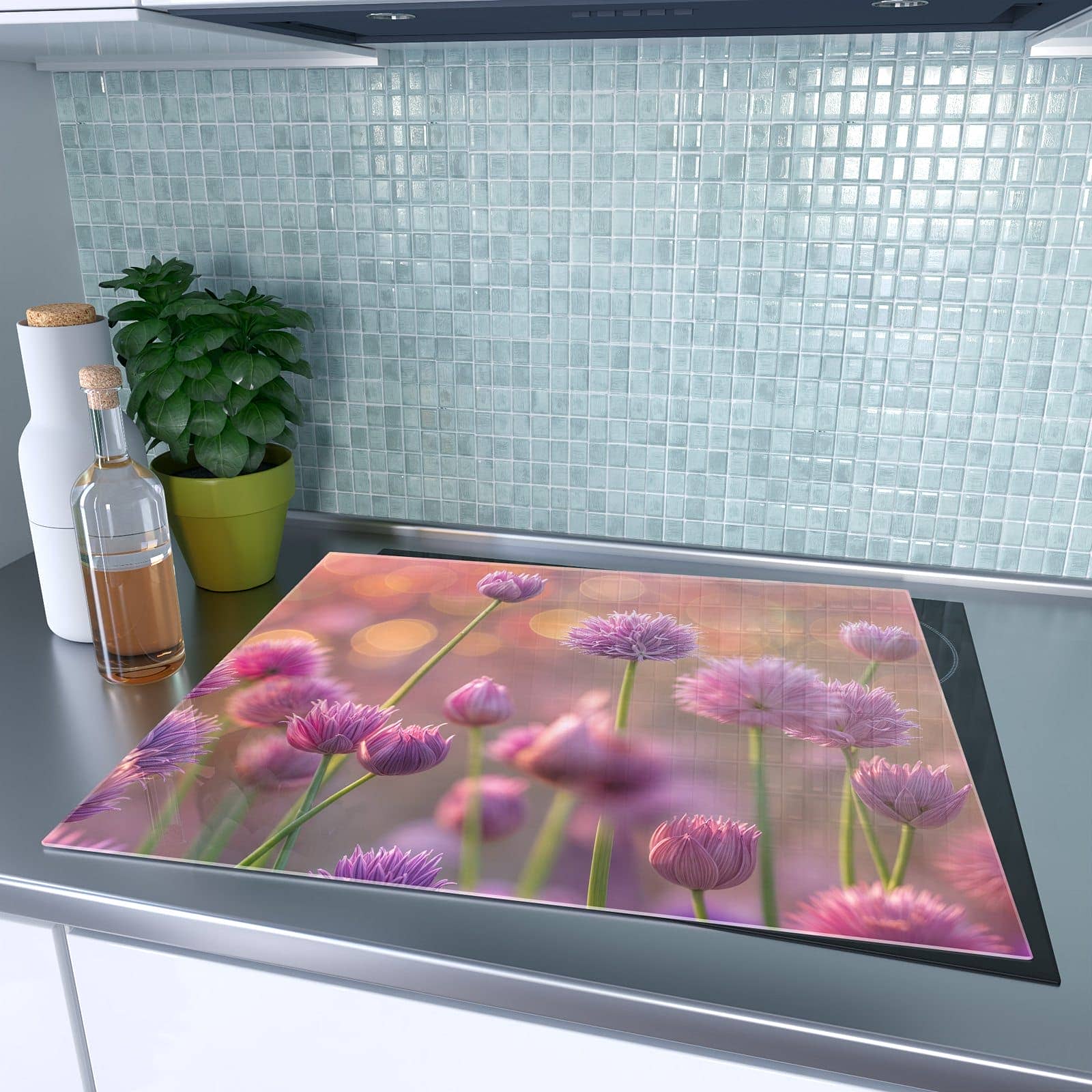 1-teilige Kochfeldabdeckung mit Blühende Zierlauch-Motiv auf dem Ceranfeld