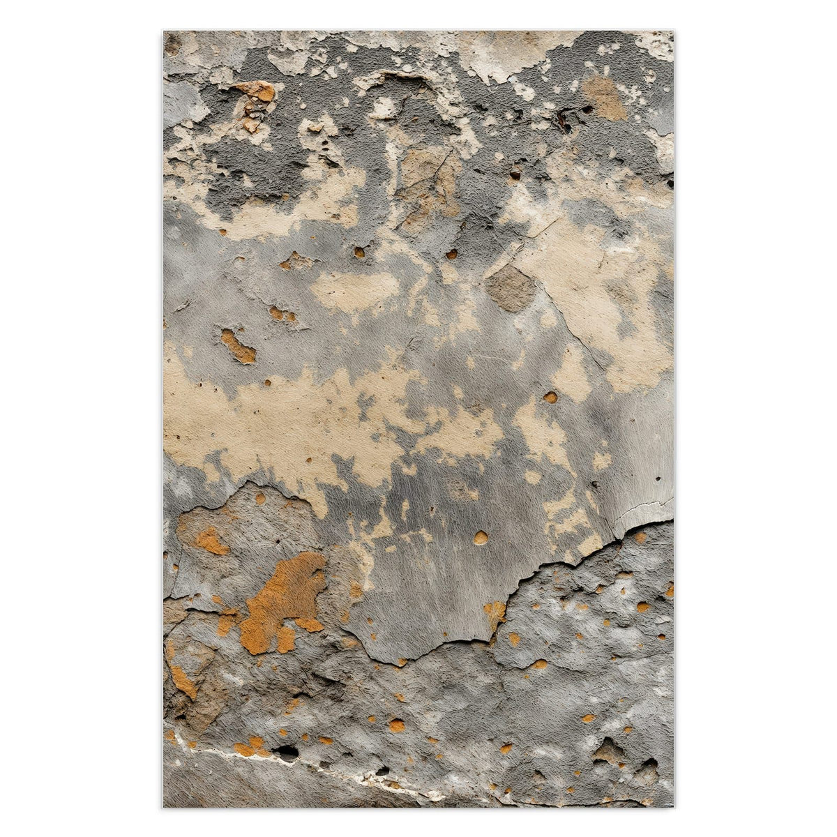 Alte Wand mit abgeplatztem Putz in Grau, Beige und Ockerorange
