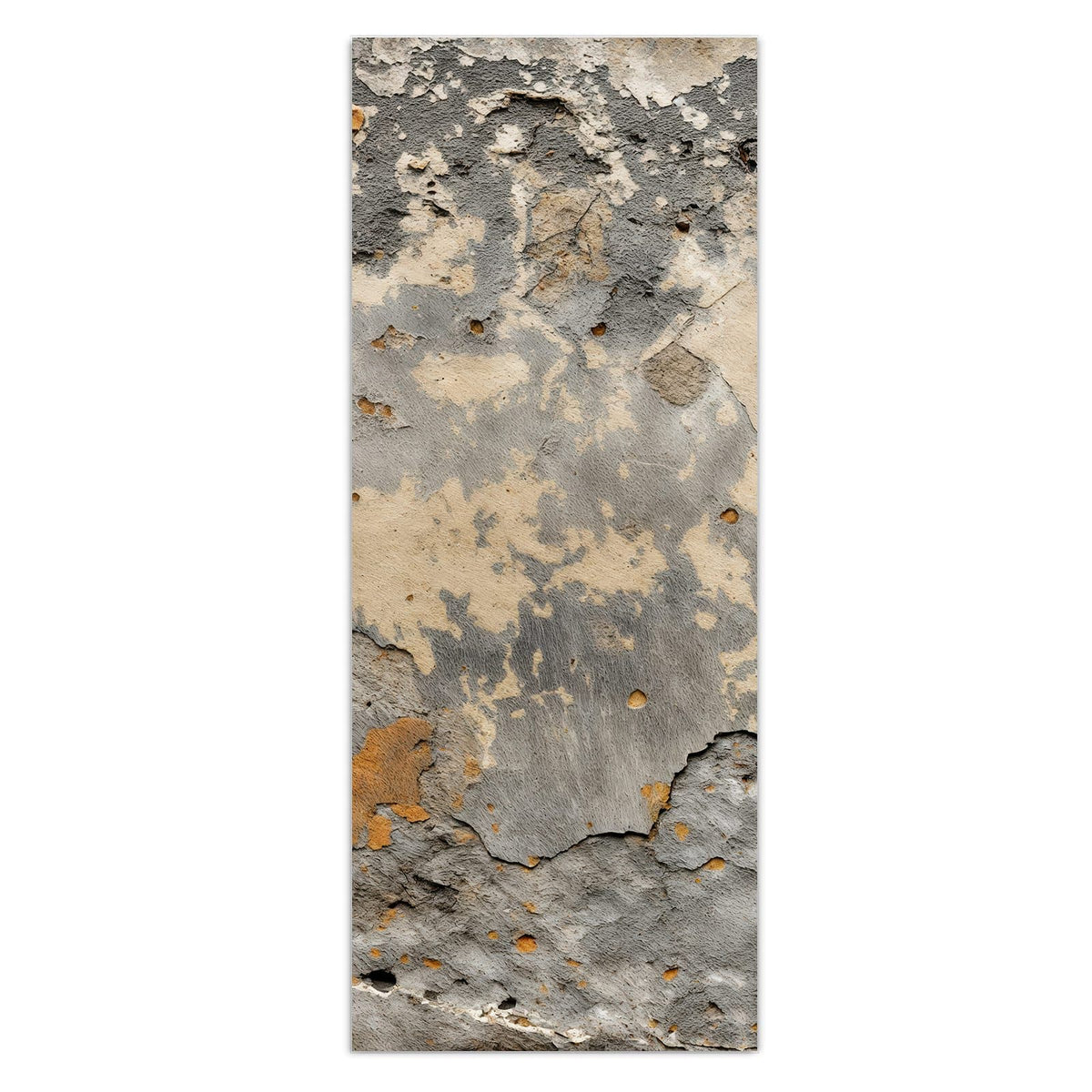 Alte Wand mit abgeplatztem Putz in Grau, Beige und Ockerorange