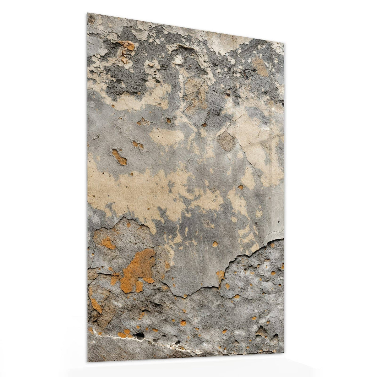 Glasbild Putz in Grau und Ocker von der Seite, 4 mm Echtglas