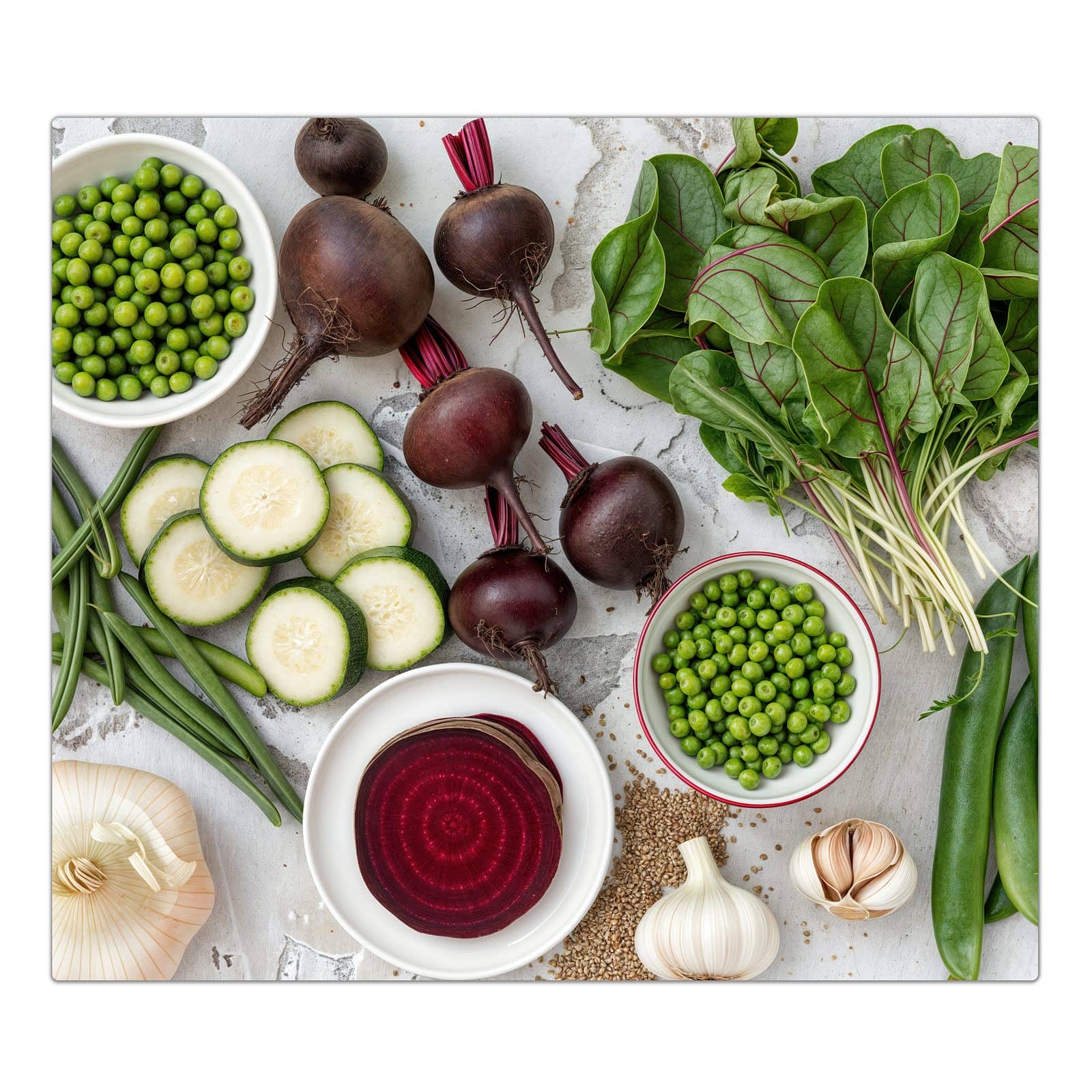 1-teilige Herdabdeckplatte mit Frisches Gemüse Teller-Motiv in der Frontansicht #grösse_1-Teilig (60x52cm)