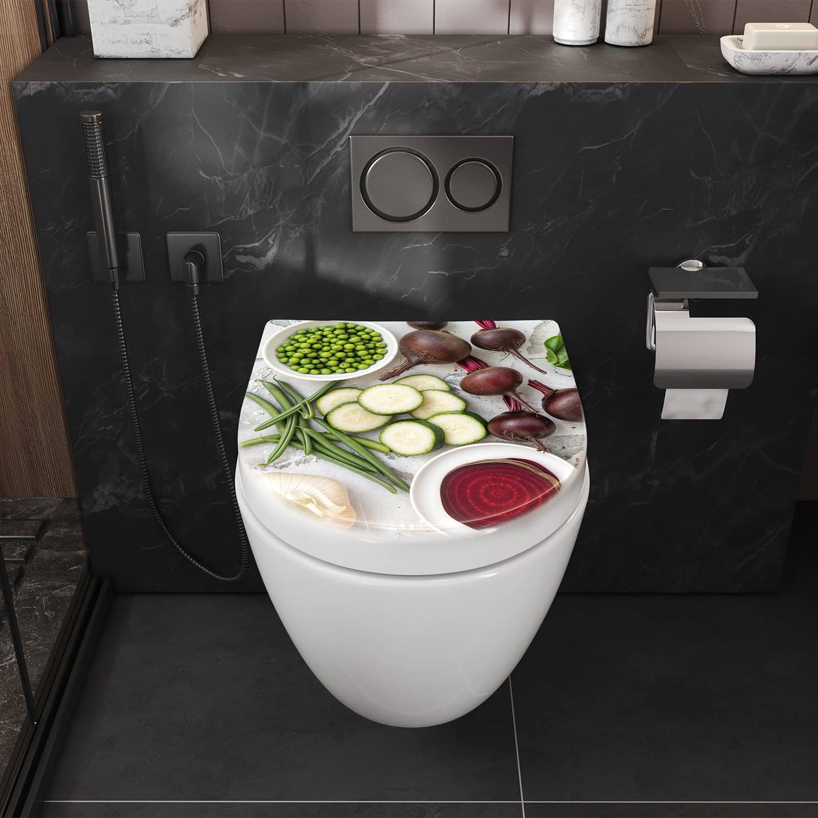 WC-Sitz mit Absenkautomatik Frisches Gemüse Teller