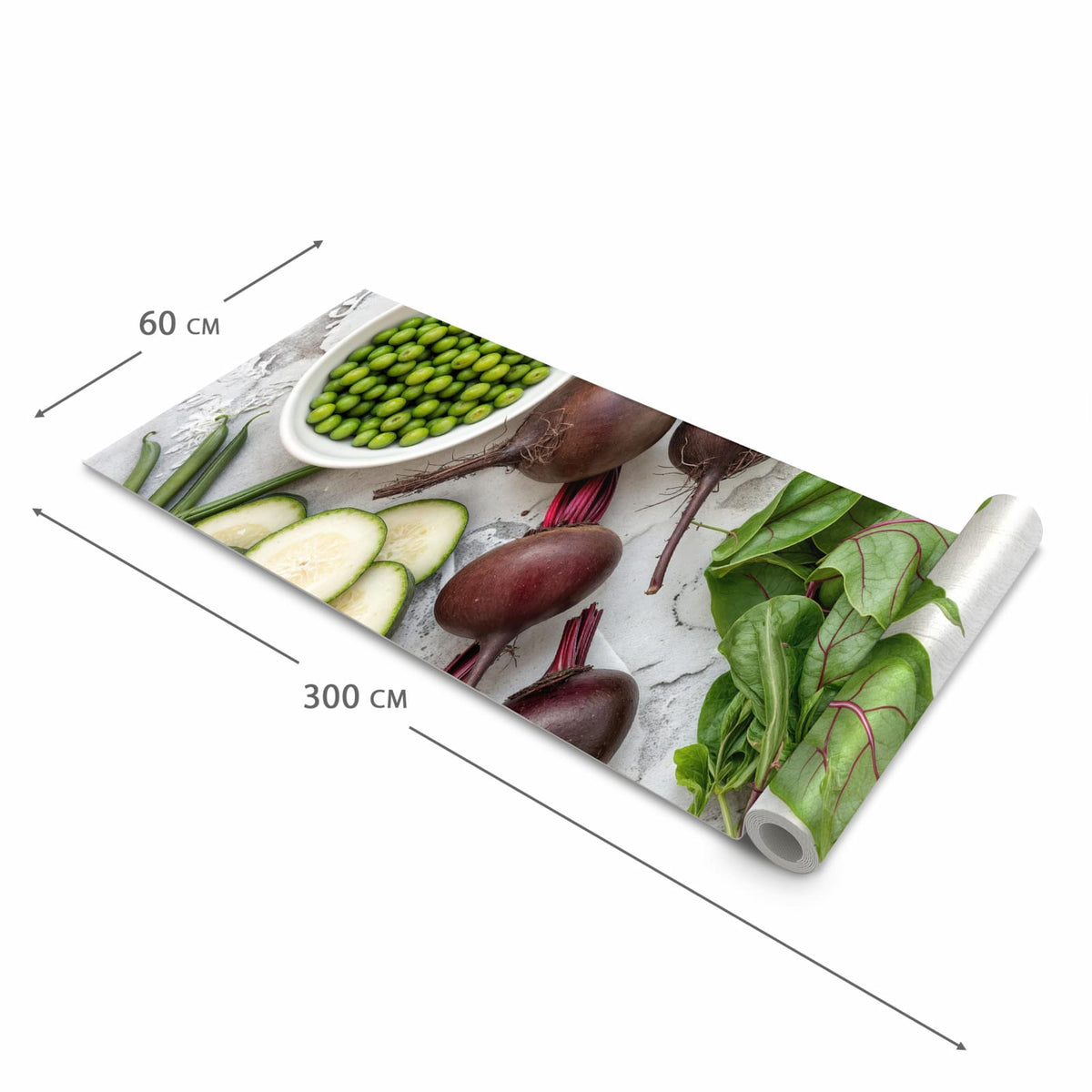 Dünner waschbarer Küchenteppich mit Motiv Frisches Gemüse Teller in der Grösse 60x150 cm