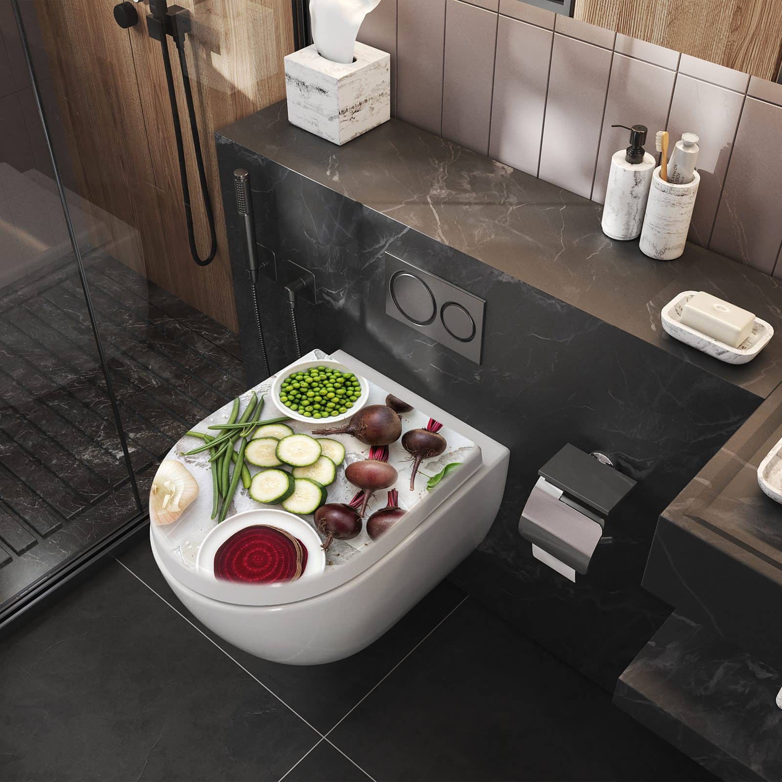 WC-Sitz mit Absenkautomatik Frisches Gemüse Teller