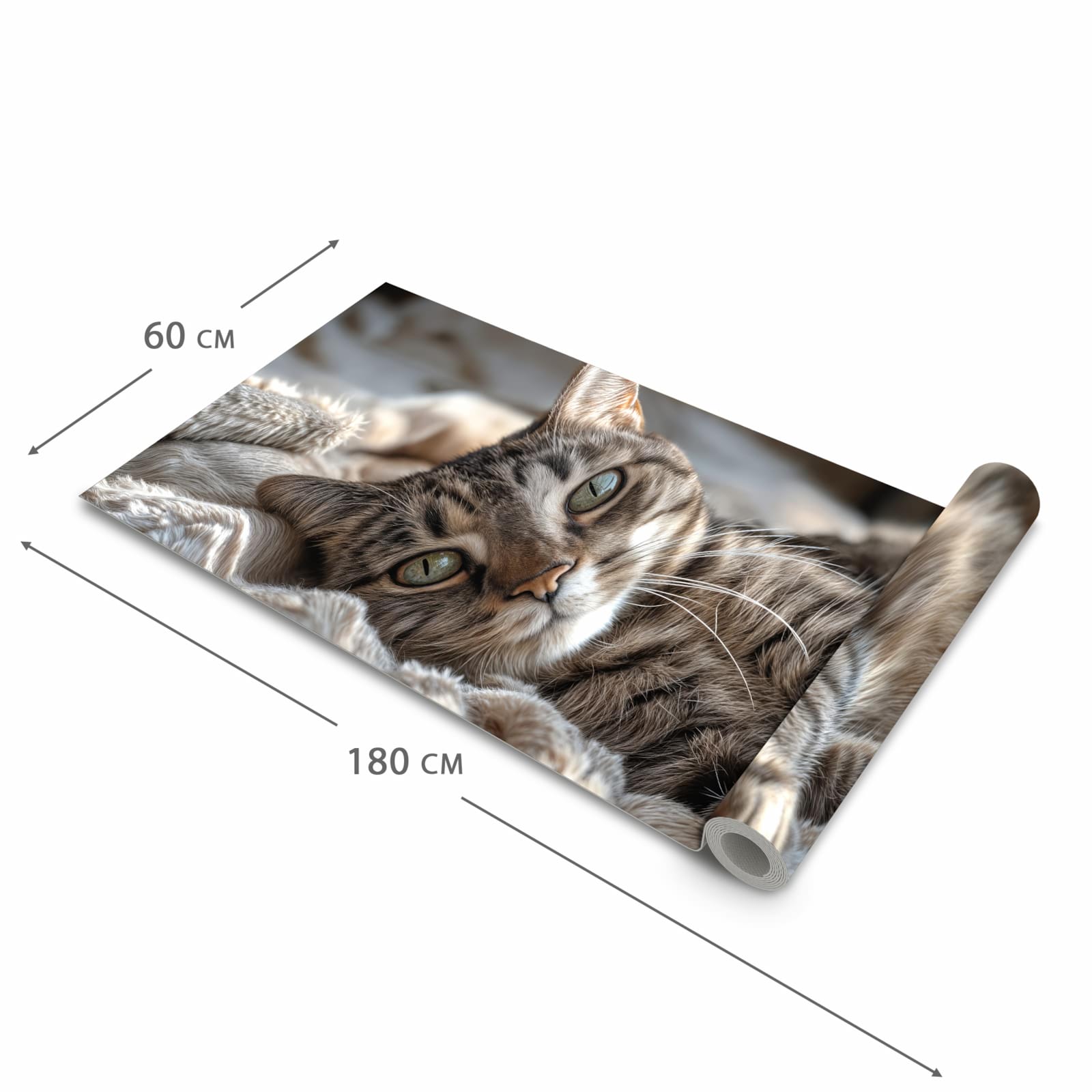 Bodenschonender Küchenläufer nach Maß mit Motiv Gemütliche Katze in der Größe 60x120 cm