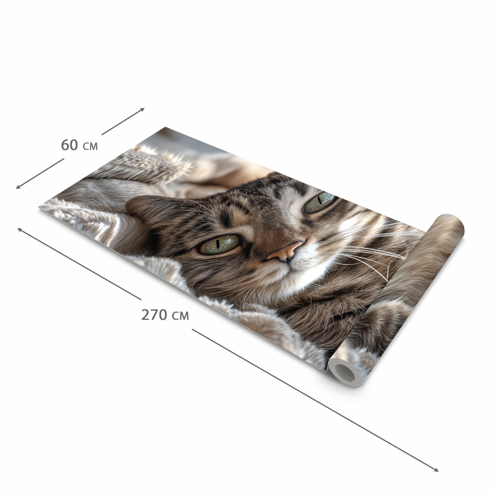 Bodenschonender moderner Küchenläufer mit Motiv Gemütliche Katze in der Grösse 60x120 cm