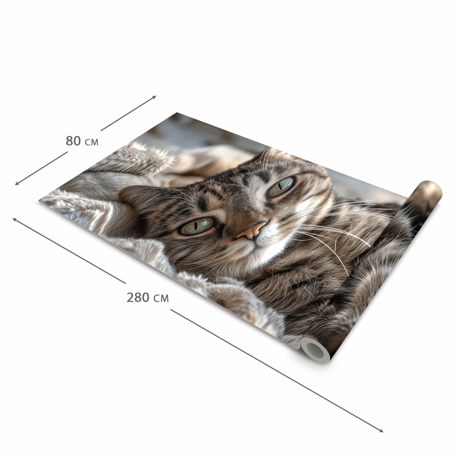 Geräuschdämpfender Küchenteppich mit Motiv Gemütliche Katze in der Grösse 60x120 cm