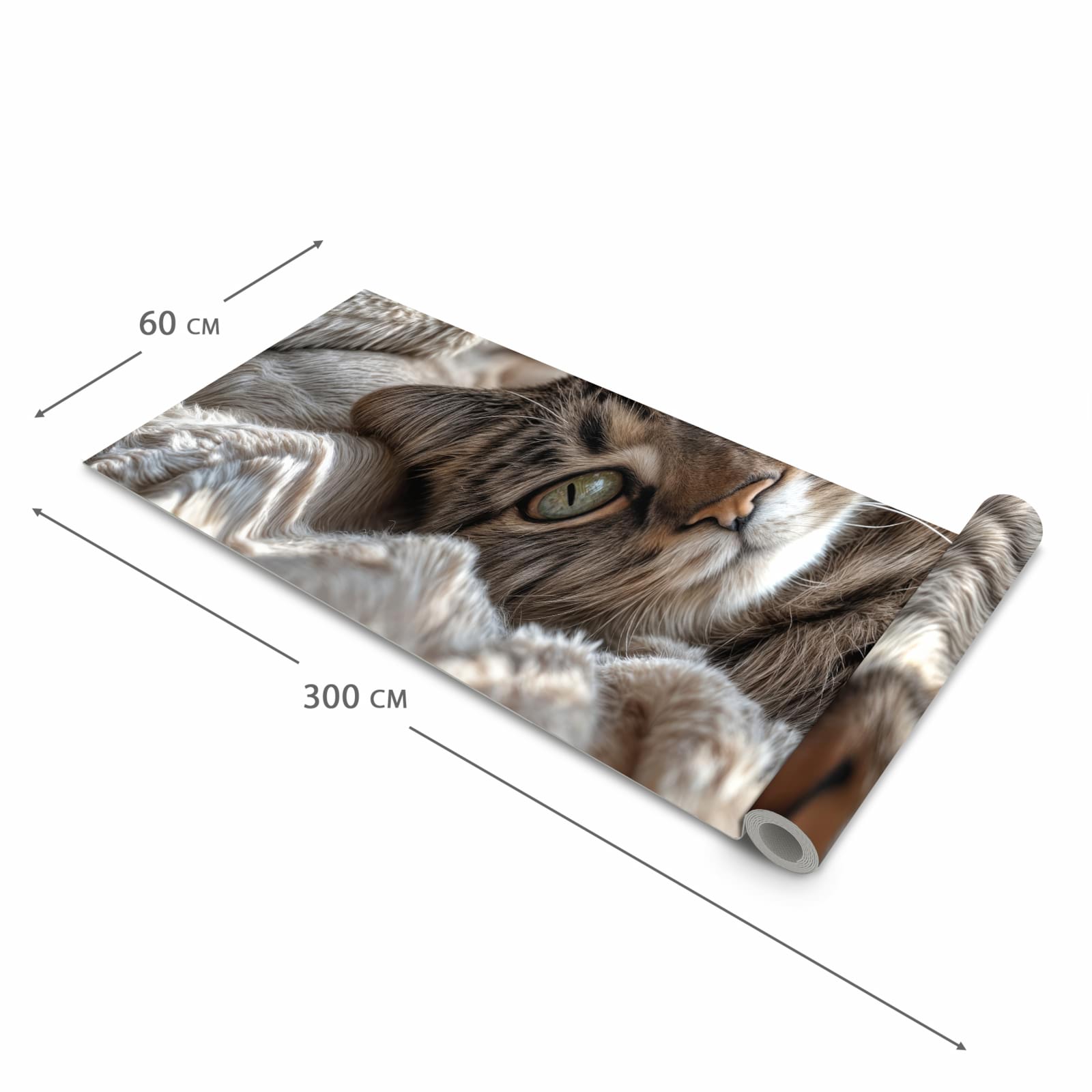 Farbbeständiger abwaschbarer Küchenläufer mit Motiv Gemütliche Katze in der Größe 60x120 cm