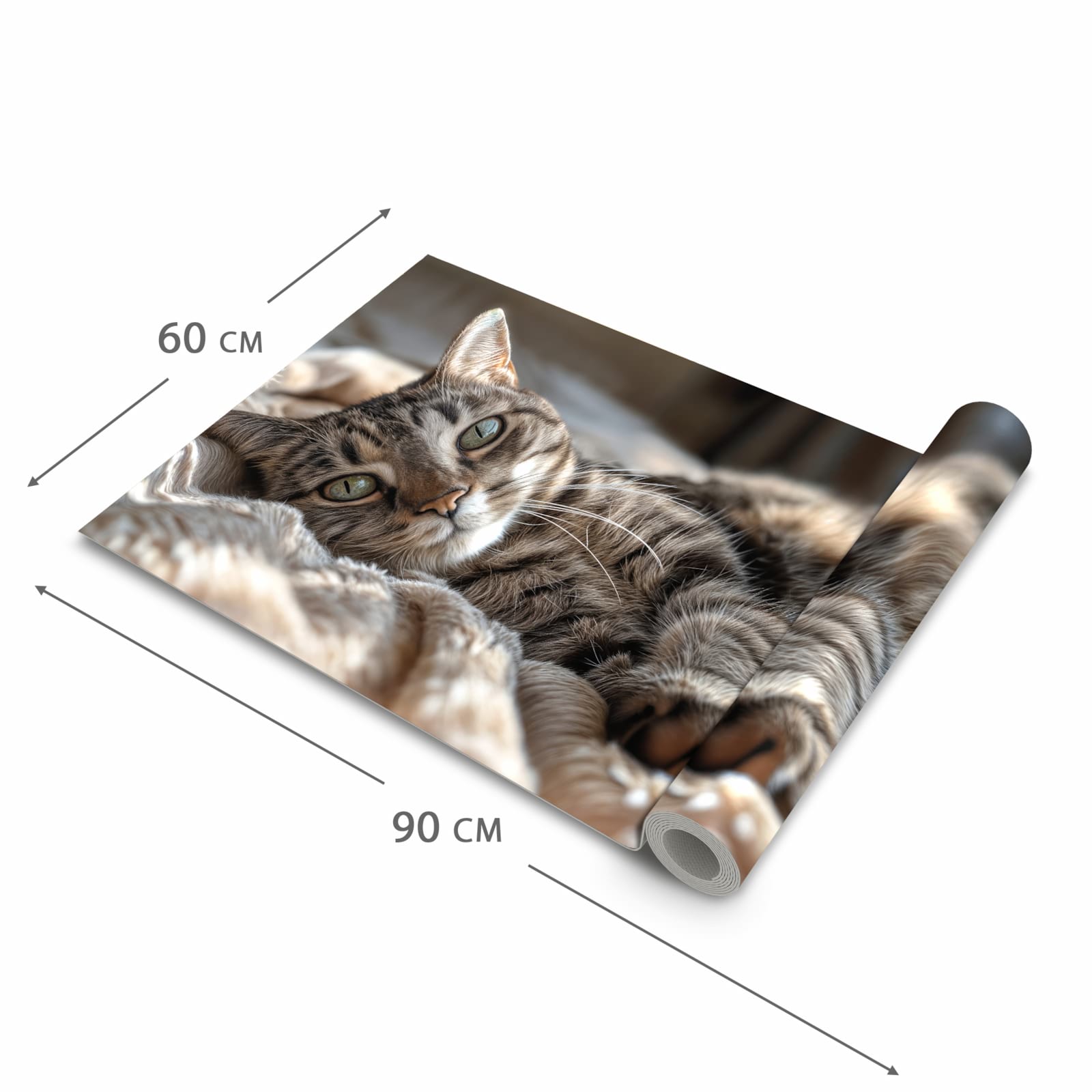 Formstabiler abwaschbarer Küchenteppich mit Motiv Gemütliche Katze in der Grösse 60x120 cm