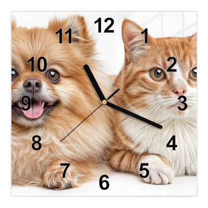 Wanduhr Quadratisch mit dem Motiv Spitz und Katze