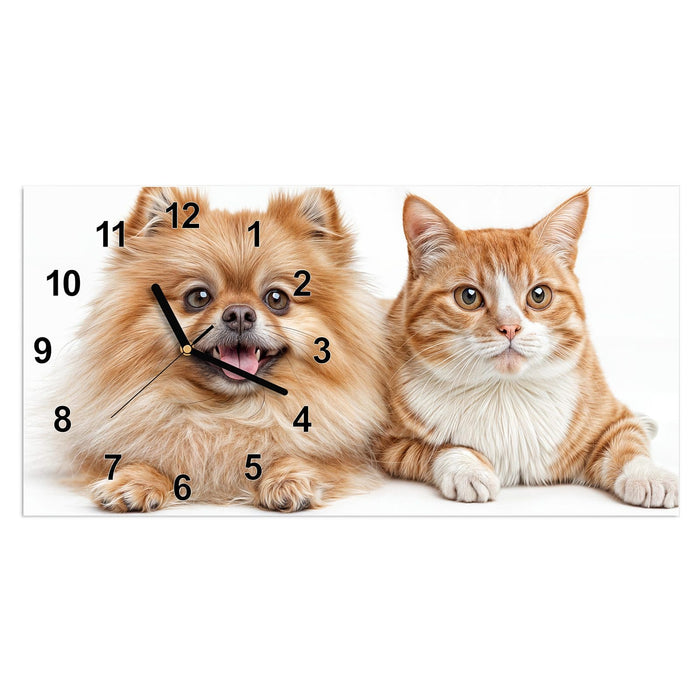 Wanduhr Hund und Katze aus Glas – Querformat 60 × 30 cm mit Ziffernblatt Modern