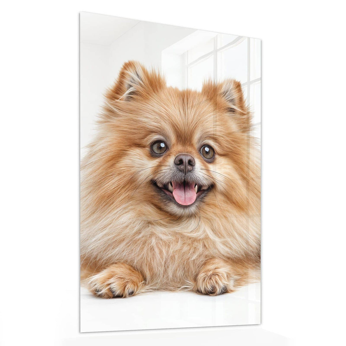 Glasbild Spitz und Katze von der Seite, 4 mm Echtglas