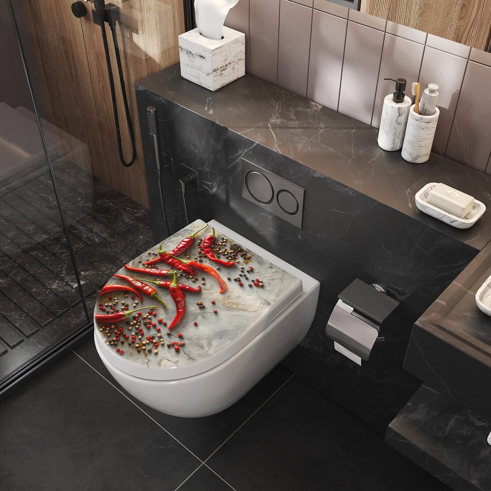 WC-Sitz mit Absenkautomatik Chili Schoten