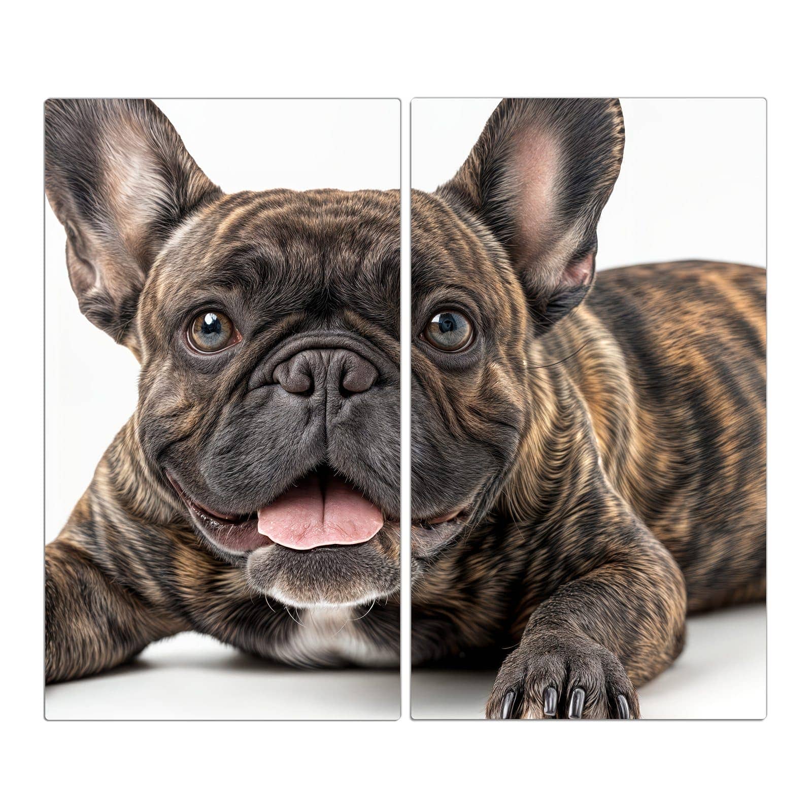 2-teilige Glasabdeckplatte für Ceranfeld mit Französische Bulldogge Porträt-Motiv in der Frontansicht #grösse_2-Teilig (60x52cm)