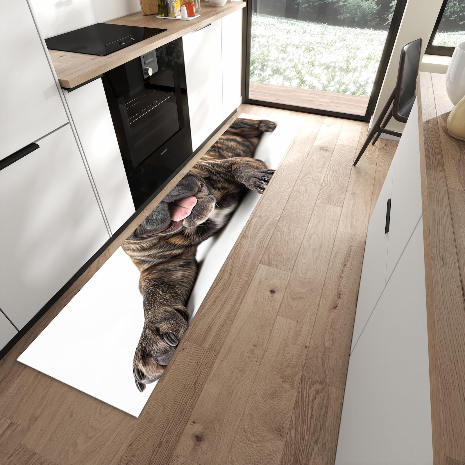 Rutschfester Küchenläufer mit Motiv Bulldogge von Französische in moderner Küche