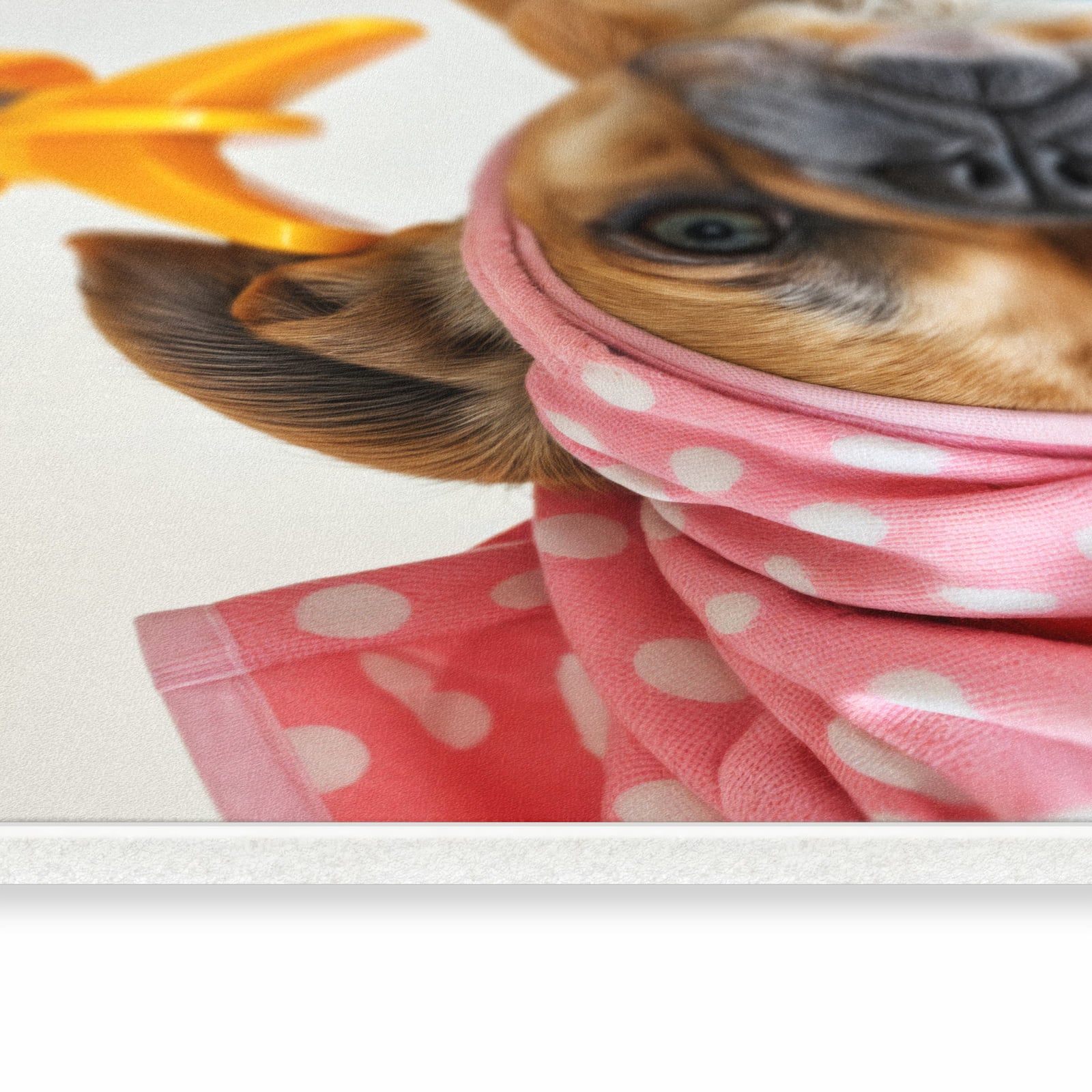 Formstabiler waschbarer Läufer für die Küche mit Motiv Hund mit Badehandtuch in seitlicher Ansicht