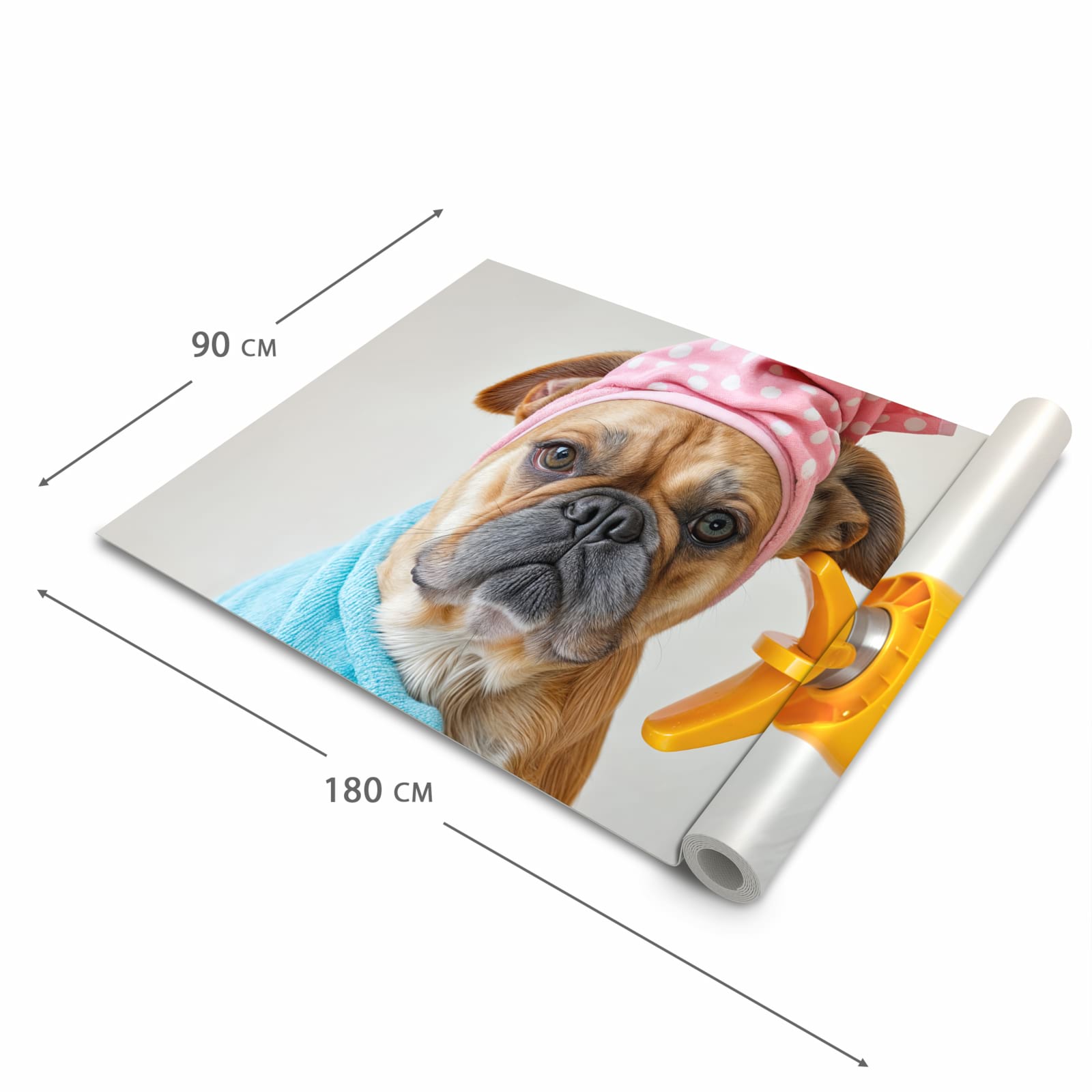 Wasserabweisender waschbarer Küchenläufer mit Motiv Hund mit Badehandtuch in der Grösse 90x240 cm