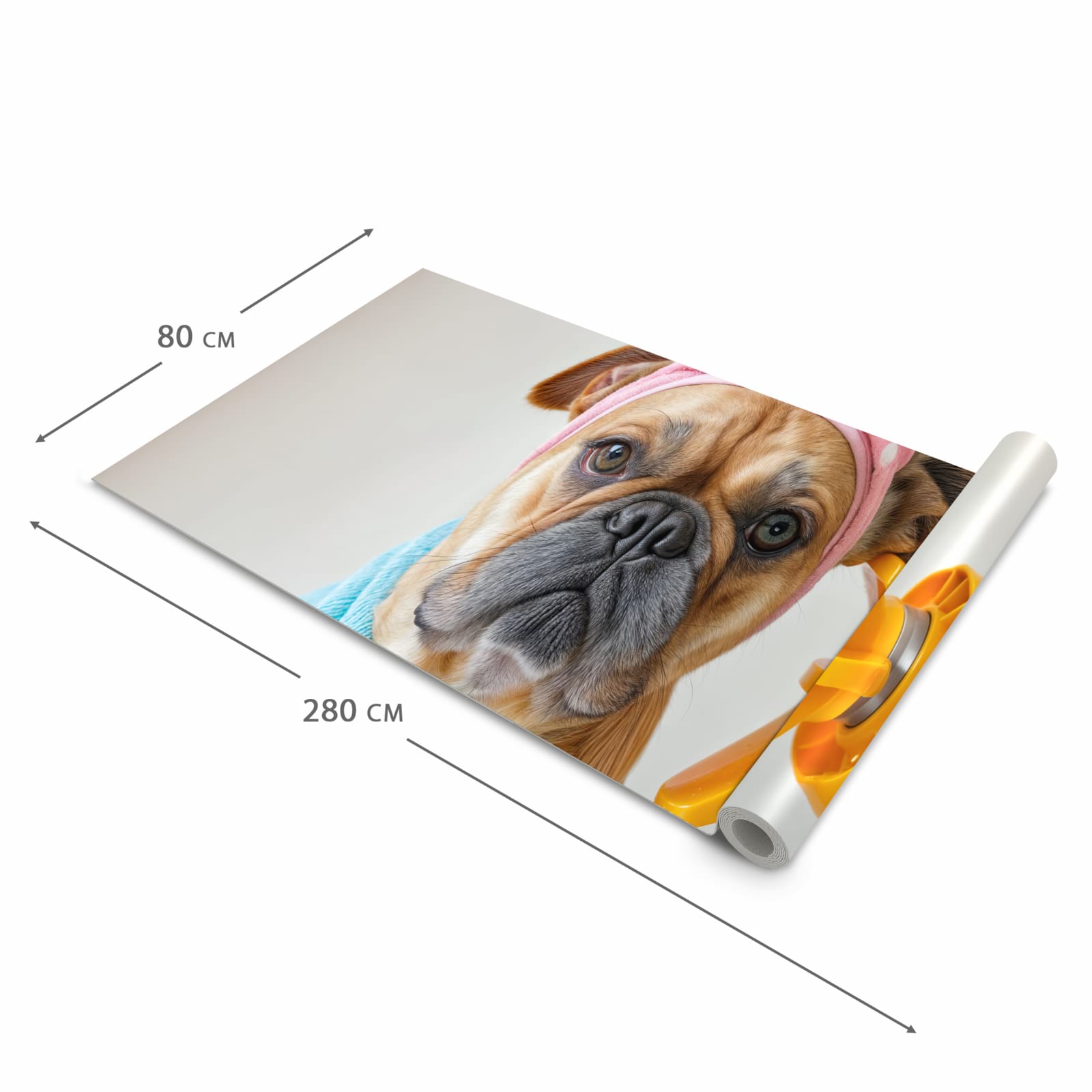 UV-beständiger Küchenläufer mit Motiv Hund mit Badehandtuch in der Grösse 90x240 cm