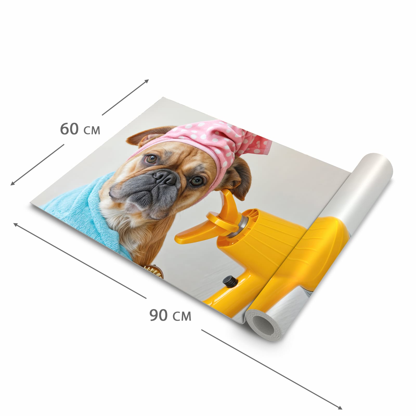 Zeitsparender waschbarer Küchenteppich mit Motiv Hund mit Badehandtuch in der Grösse 90x180 cm