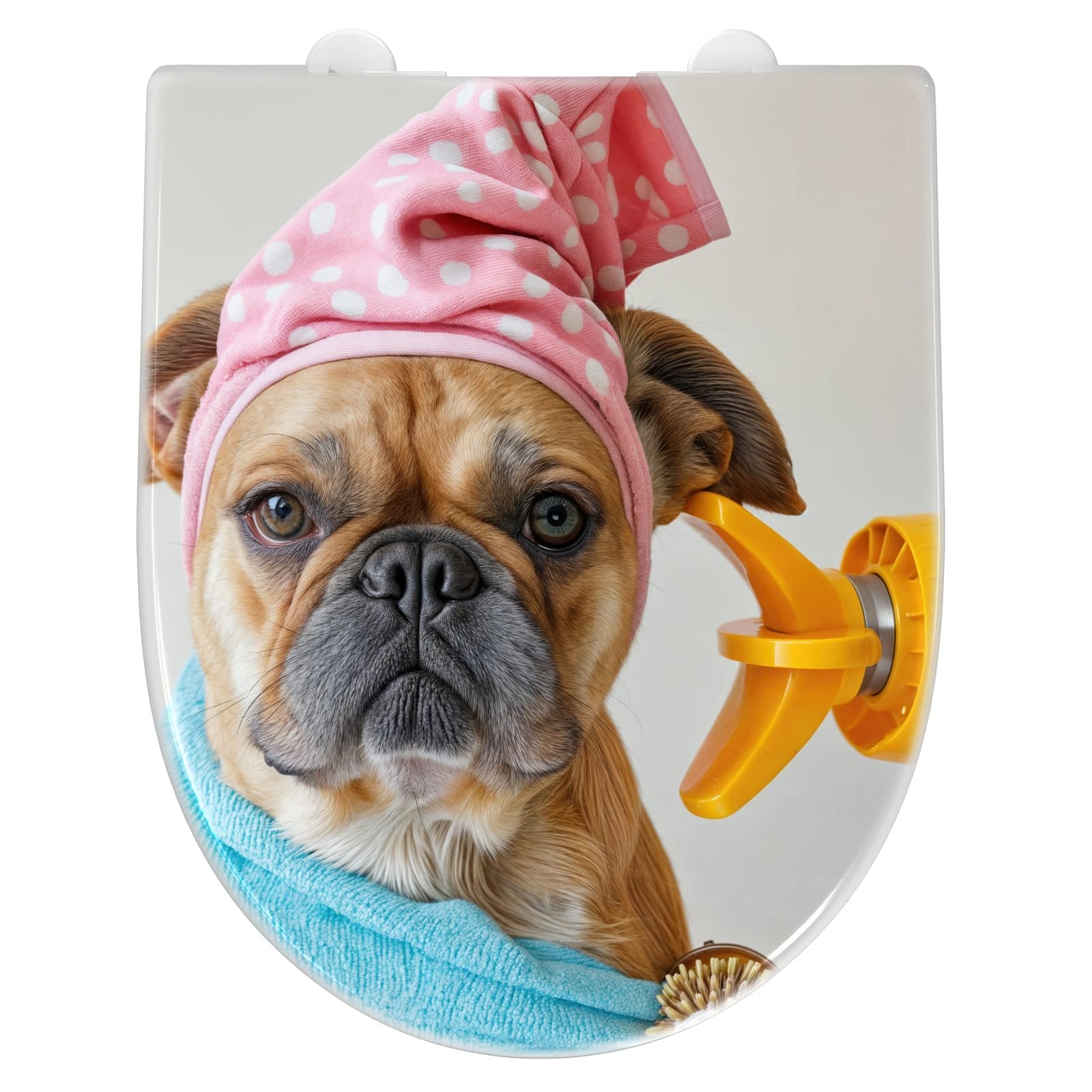 WC-Sitz mit Absenkautomatik Hund mit Badehandtuch