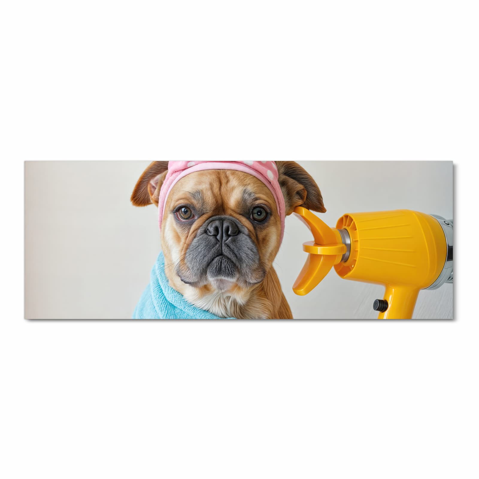 Formstabiler rutschfester Küchenteppich mit Motiv Hund mit Badehandtuch in Frontansicht