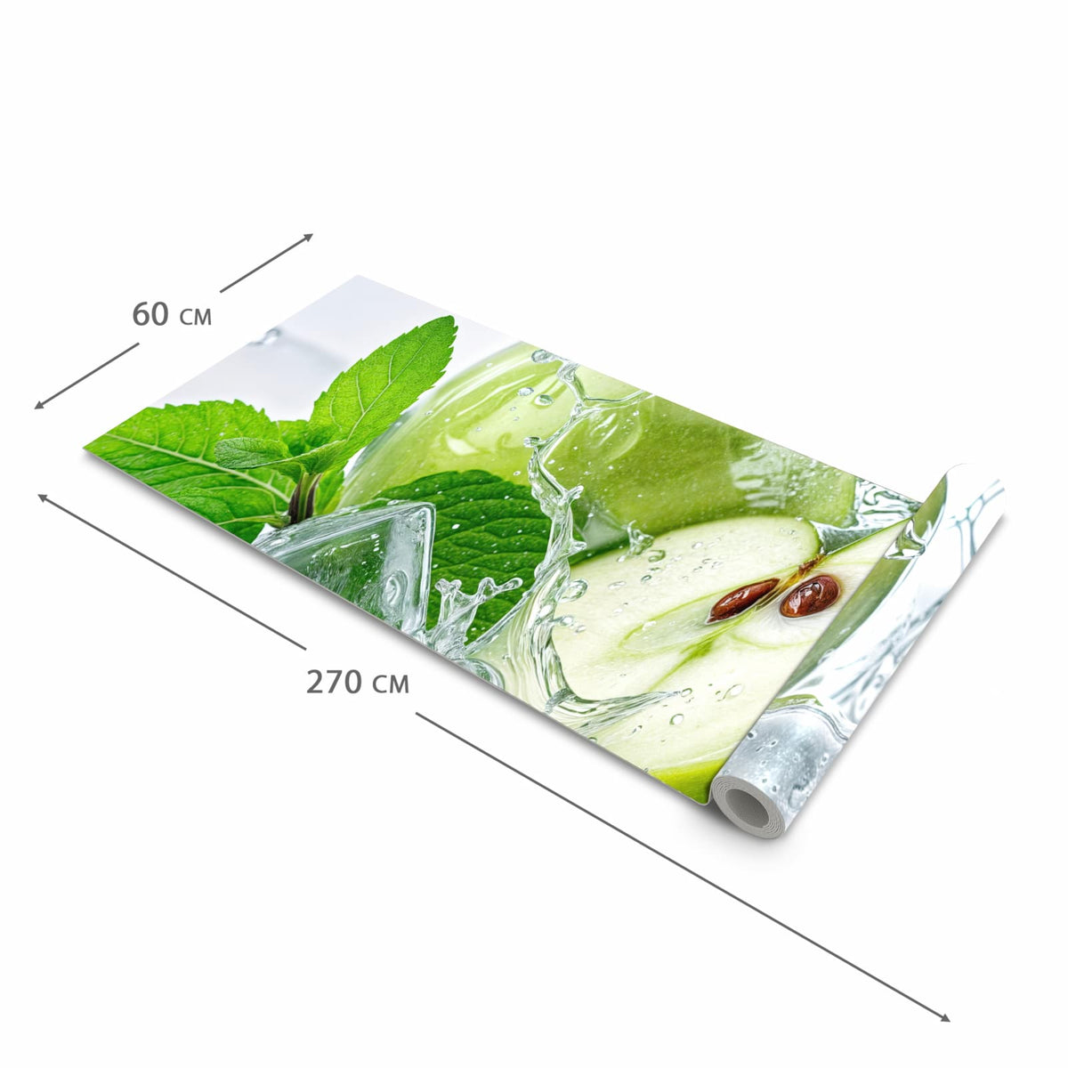 Rutschfester abwaschbarer Küchenläufer mit Motiv Frische Äpfel Splash in der Größe 90x180 cm