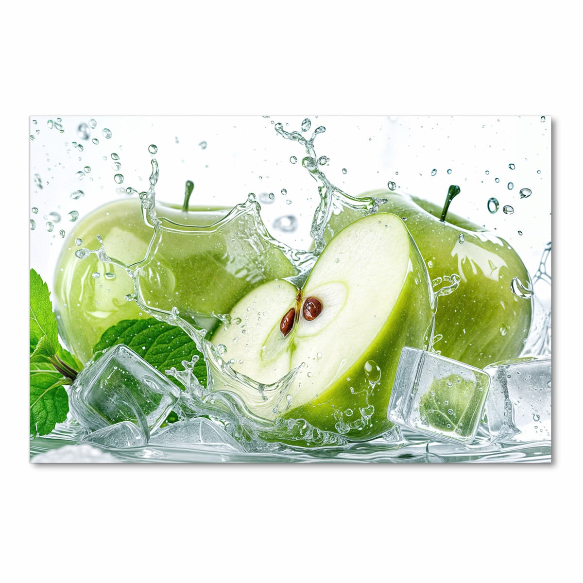 Pflegeleichter Küchenvorleger mit Motiv Frische Äpfel Splash in Frontansicht