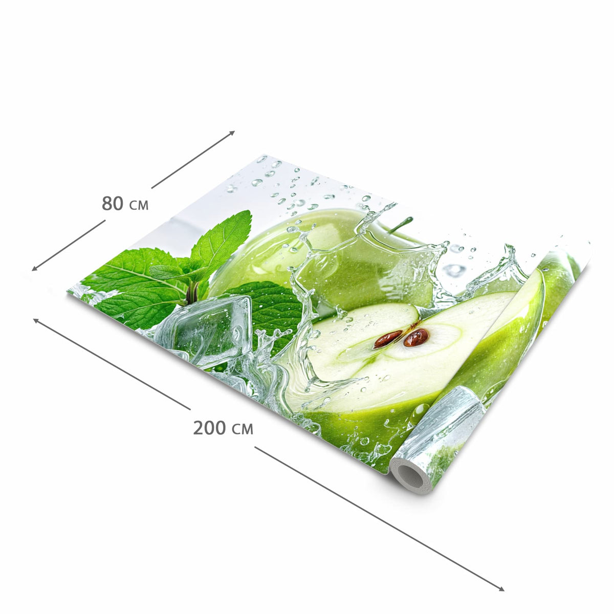 Hygienischer Küchenteppich mit Motiv Frische Äpfel Splash in der Grösse 90x180 cm