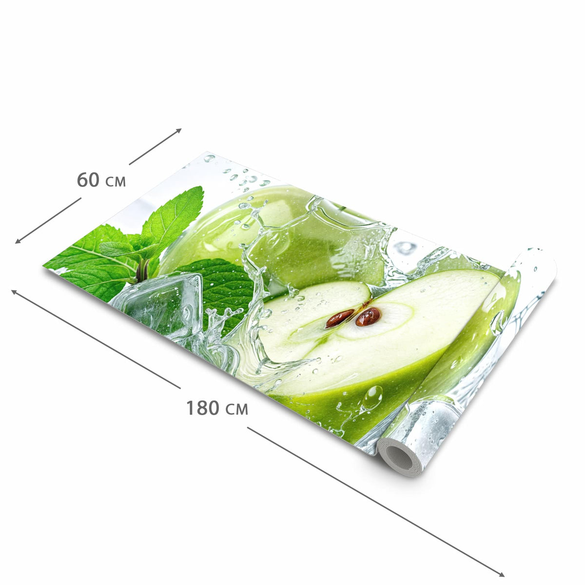 Pflegeleichter Küchenläufer mit Motiv Frische Äpfel Splash in der Grösse 90x180 cm zum Waschen