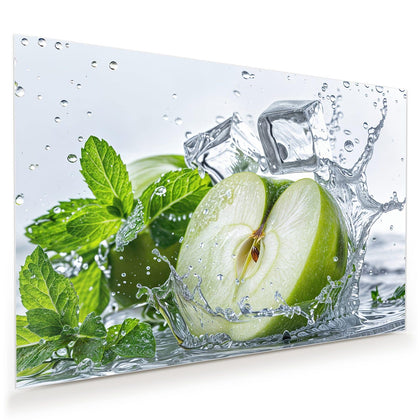 Wandbild mit dem Motiv Grüner Apfel mit Minze